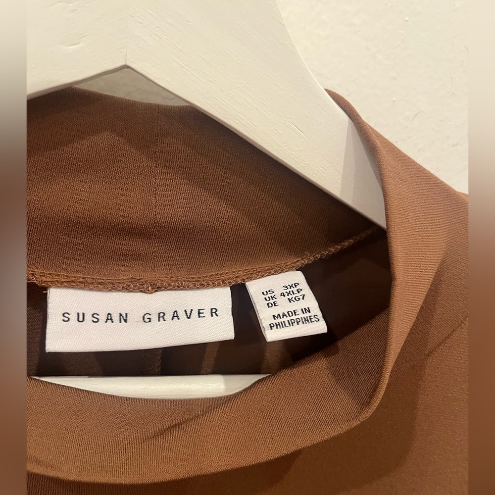 SUSAN GRAVER LIQUID KNIT TAN DRESS 3/4 SLEEVE MOCK NECK 3XP Classic Stretchy tra - Picture 3 of 7